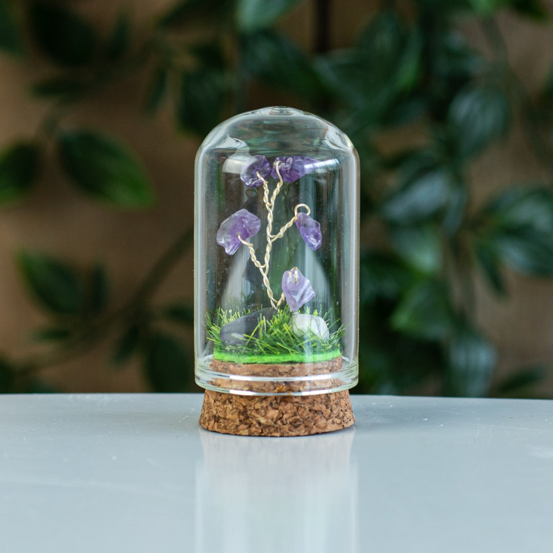 Mini Edelsteen Boompje Amethist in Glas voor Spiritualiteit (50 mm)