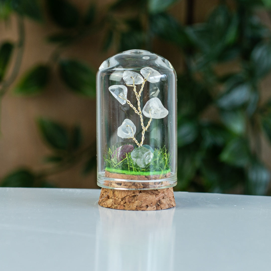 Mini Edelsteen Boompje Bergkristal in Glas voor Zuivering (50 mm)