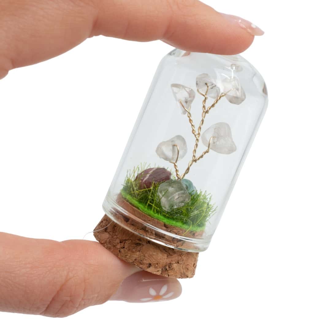 Mini Edelsteen Boompje Bergkristal in Glas voor Zuivering (50 mm)