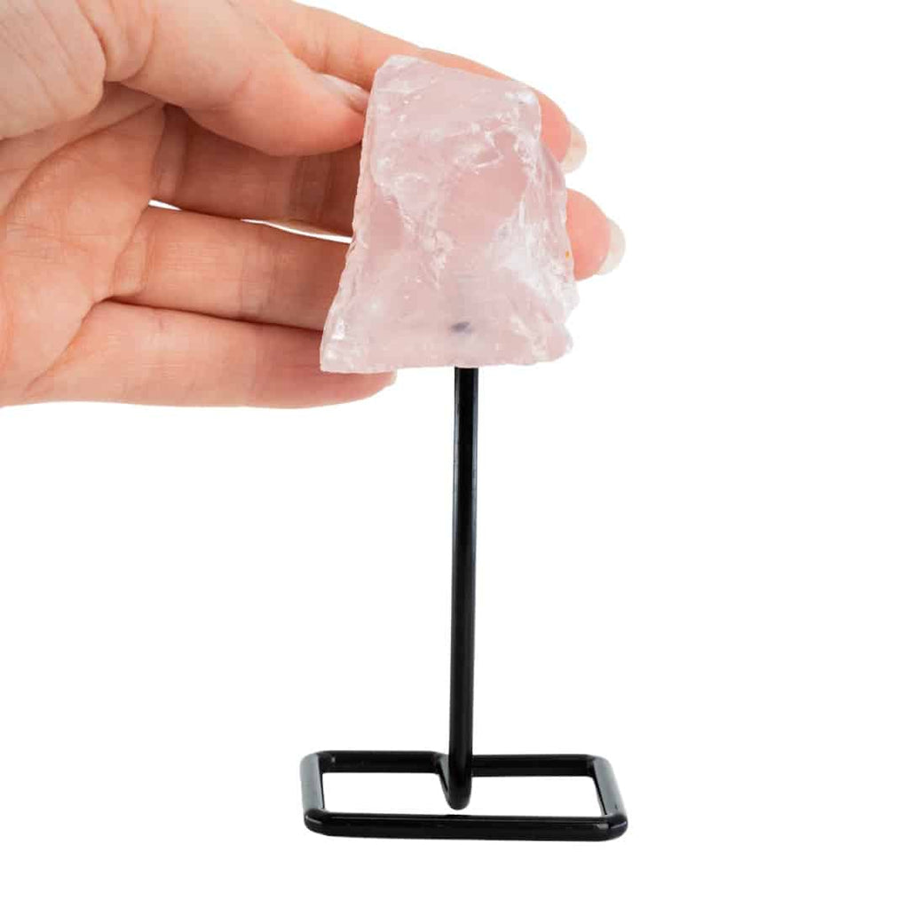 Ruwe Edelsteen Rozenkwarts op Metalen Standaard voor Liefde (12 cm)