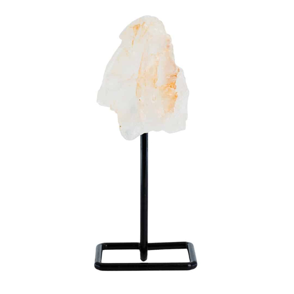 Ruwe Edelsteen Bergkristal op Metalen Standaard voor Zuivering (12 cm)