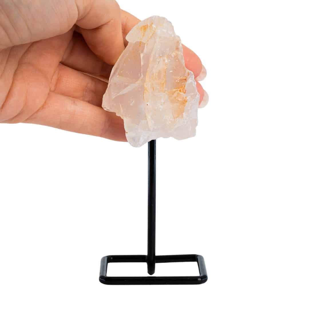 Ruwe Edelsteen Bergkristal op Metalen Standaard voor Zuivering (12 cm)