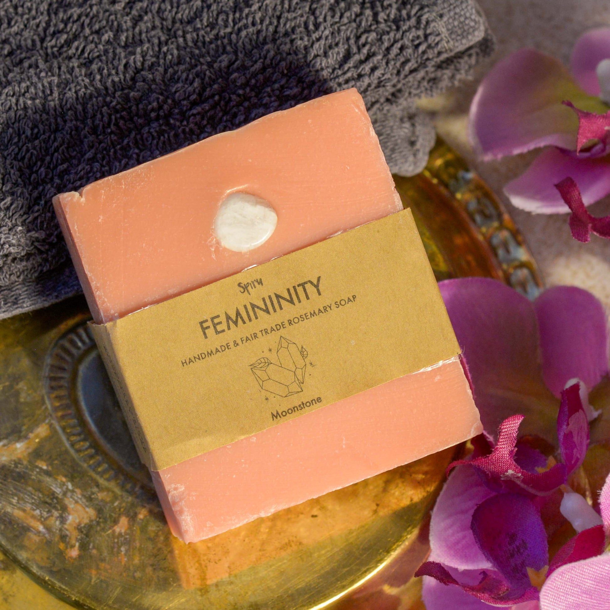 Spiru Fair Trade Edelsteen Zeep – Rosemarijn & Maansteen – Vrouwelijkheid (100 gram)
