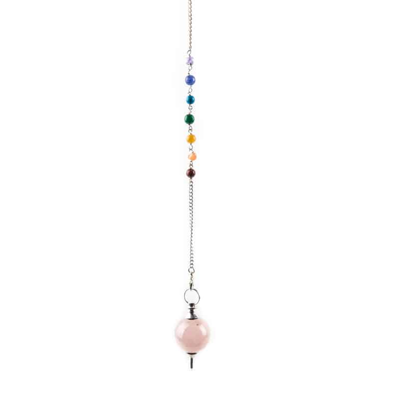 Pendel Edelsteen Rozenkwarts Bol met Chakra Kralenketting