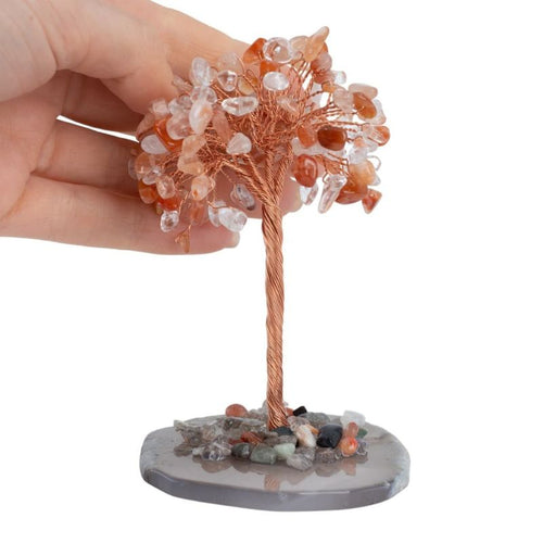 "Strength" Carnelian Gemstone Tree on Agate Slice (12cm)-Global Food Hub
