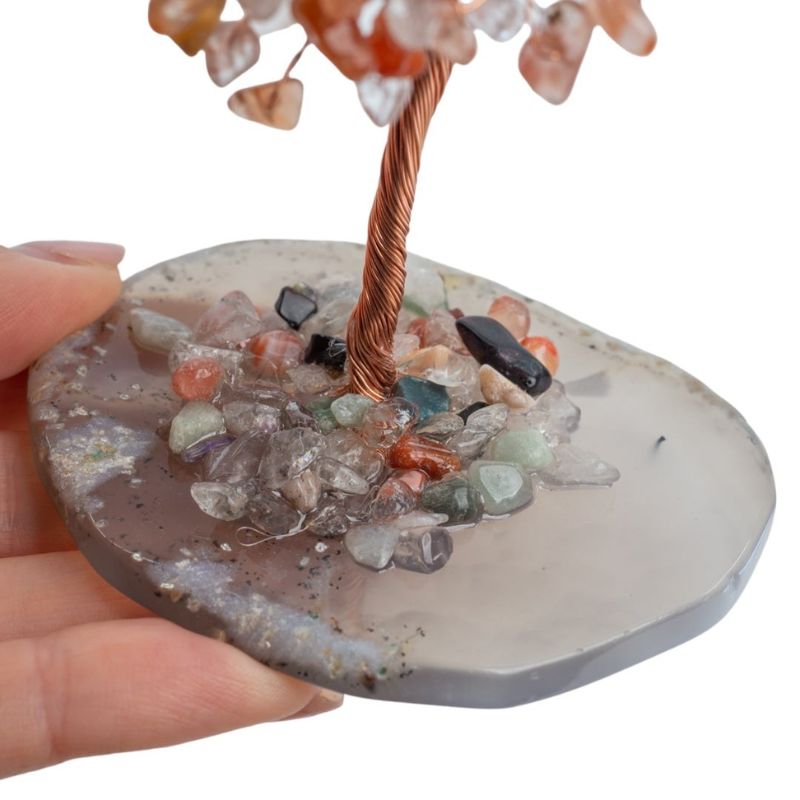 "Strength" Carnelian Gemstone Tree on Agate Slice (12cm)-Global Food Hub