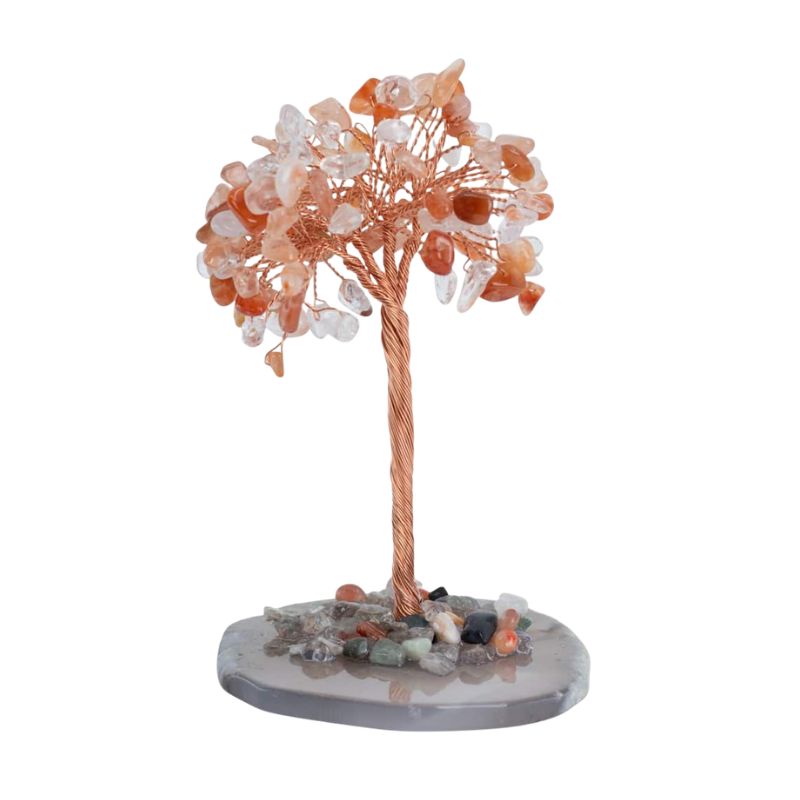 "Strength" Carnelian Gemstone Tree on Agate Slice (12cm)-Global Food Hub