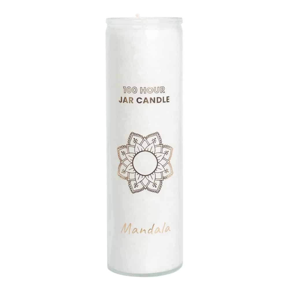 Fair Trade Mandala Stearine Kaars in Glas – Wit (100 Branduren)