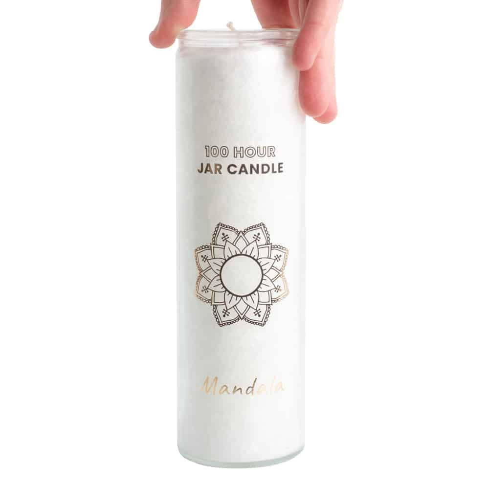 Fair Trade Mandala Stearine Kaars in Glas – Wit (100 Branduren)