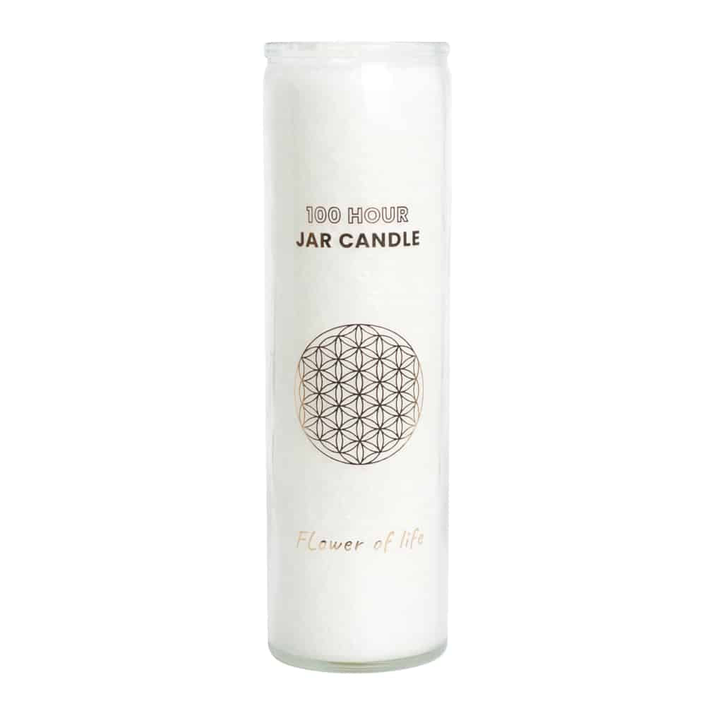 Fair Trade Flower of Life Stearine Kaars in Glas – Wit (100 Branduren)
