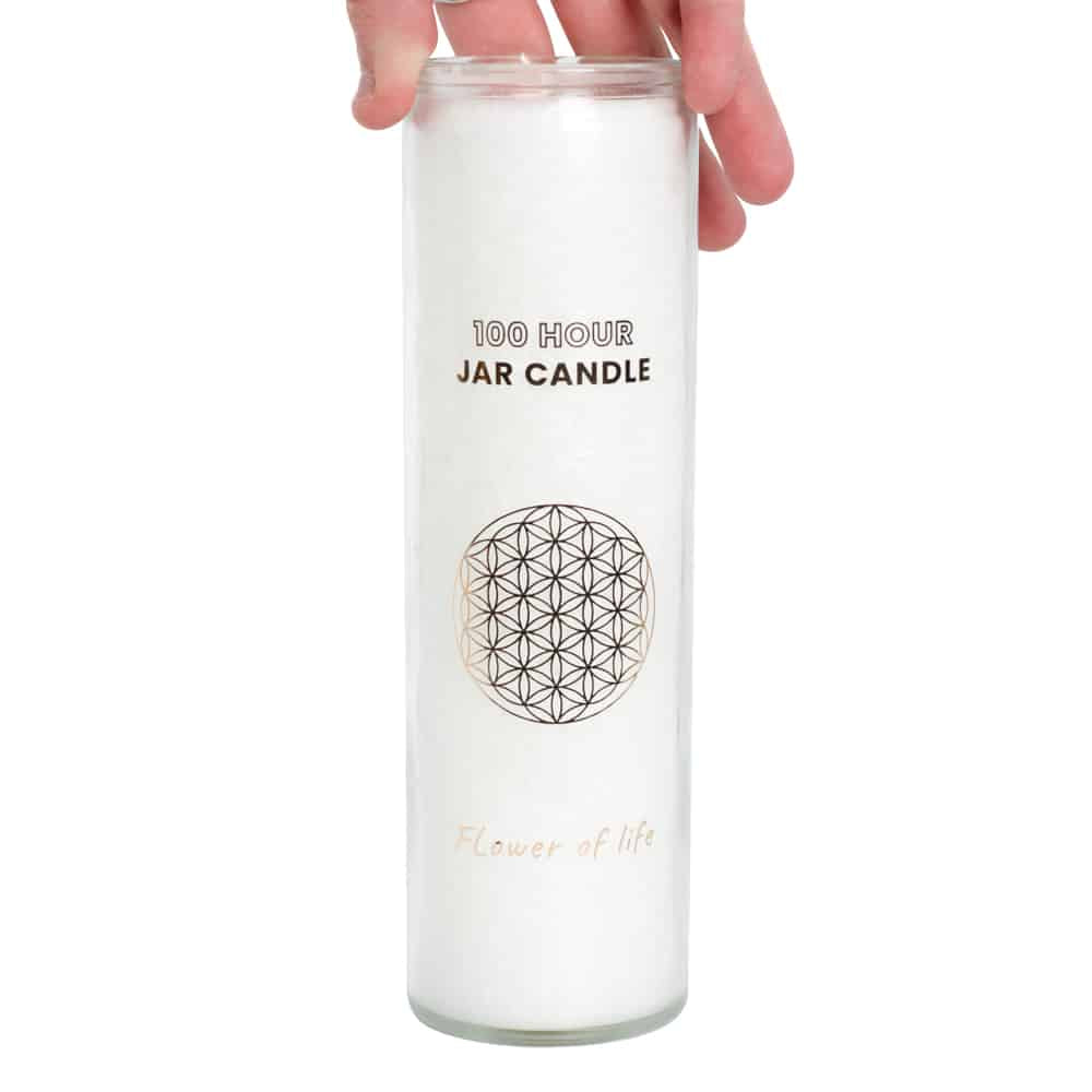 Fair Trade Flower of Life Stearine Kaars in Glas – Wit (100 Branduren)