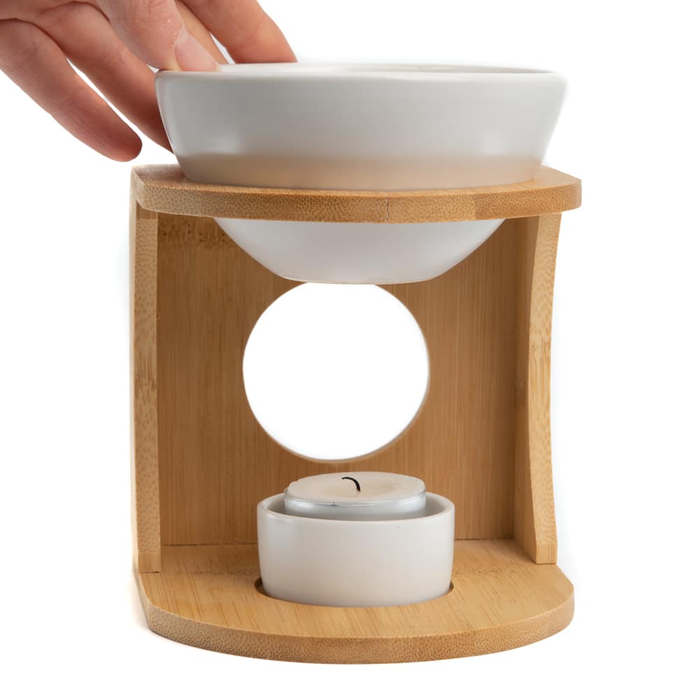 Luxe Aromabrander Bamboe Standaard – Wit