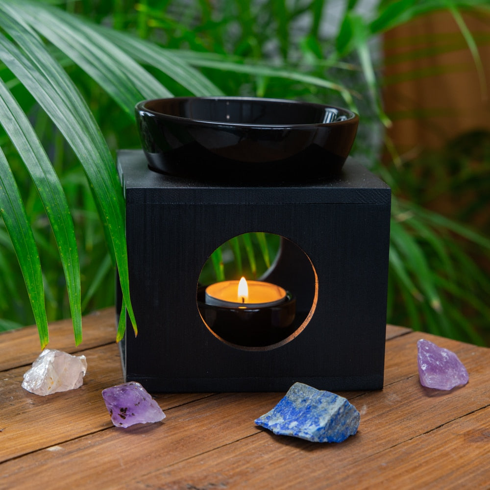 Luxe Aromabrander Bamboe Ronde Opening – Zwart
