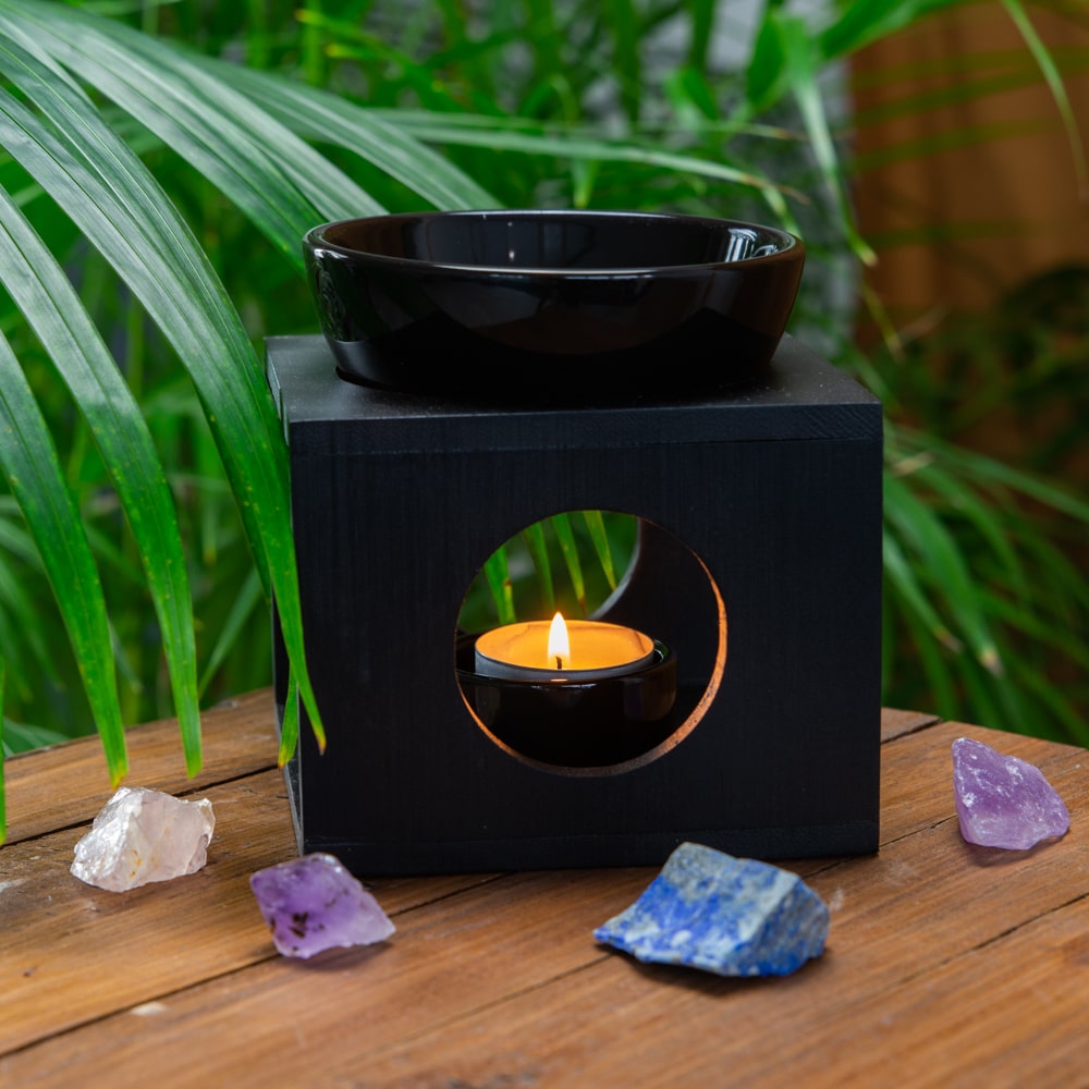 Luxe Aromabrander Bamboe Ronde Opening – Zwart