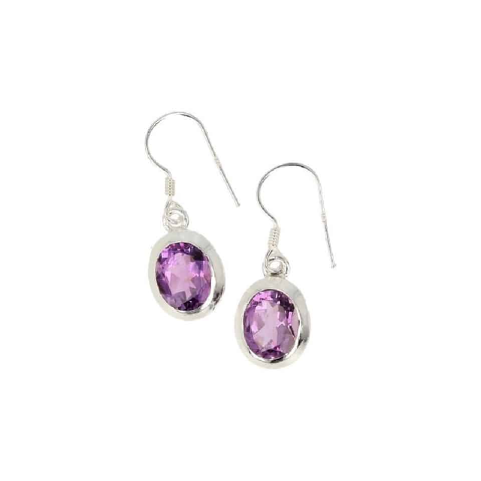 Zilveren Oorbellen Amethist Facet Ovaal  – 925 Sterling