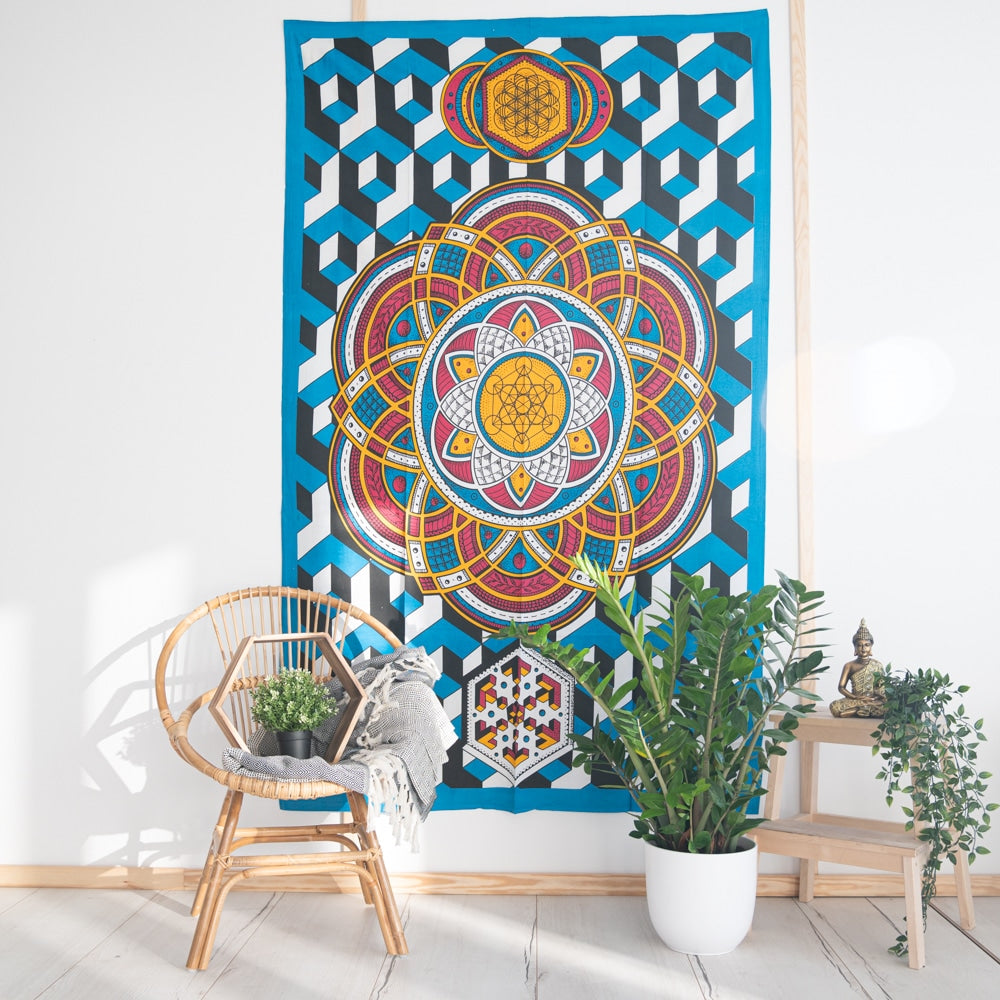 Authentiek Mandala Wandkleed Katoen Geometrische Vormen (215 x 135 cm)