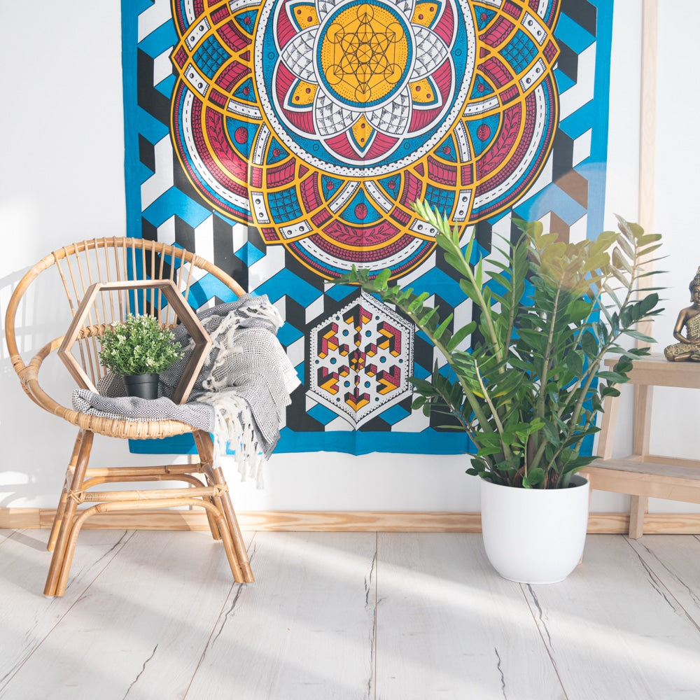 Authentiek Mandala Wandkleed Katoen Geometrische Vormen (215 x 135 cm)