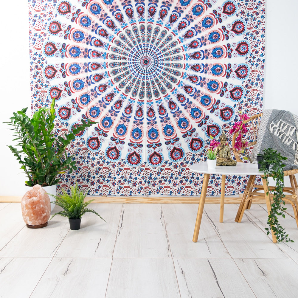 Authentiek Mandala Wandkleed Katoen Rood/ Blauw (240 x 210 cm)