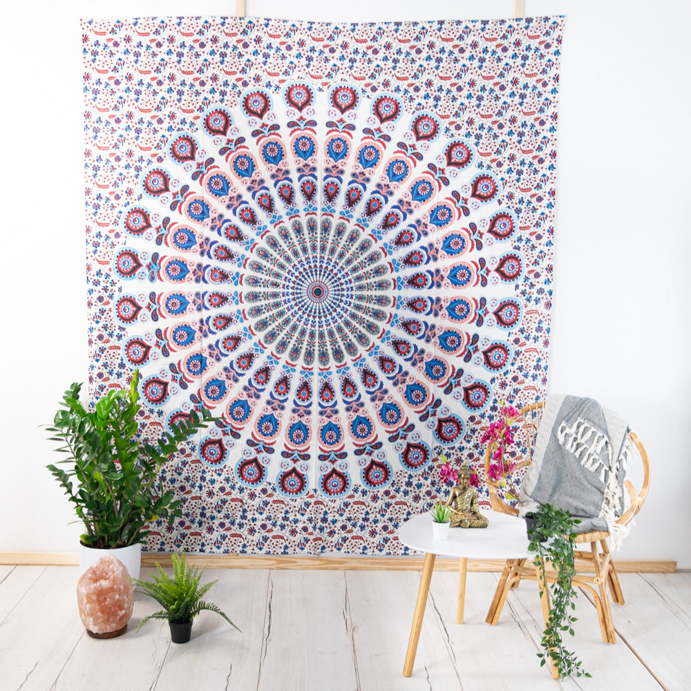 Authentiek Mandala Wandkleed Katoen Rood/ Blauw (240 x 210 cm)
