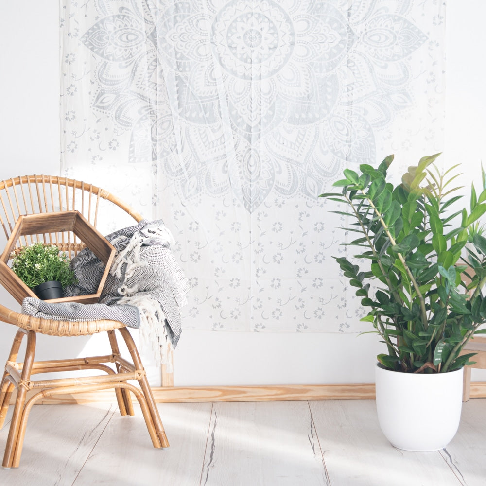 Authentiek Mandala Wandkleed Katoen Zilverkleurig/ Wit (215 x 135 cm)