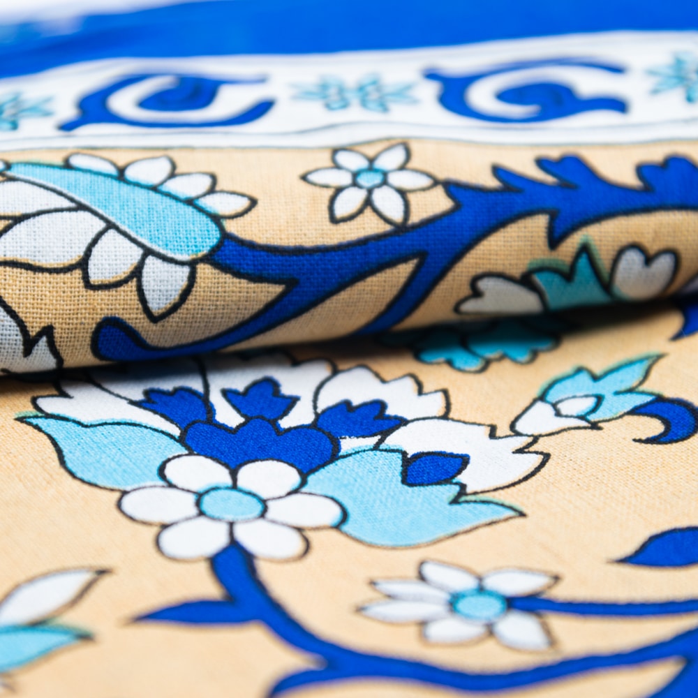 Authentiek Wandkleed Katoen Blauw Bloemen Mandala (240 x 210 cm)