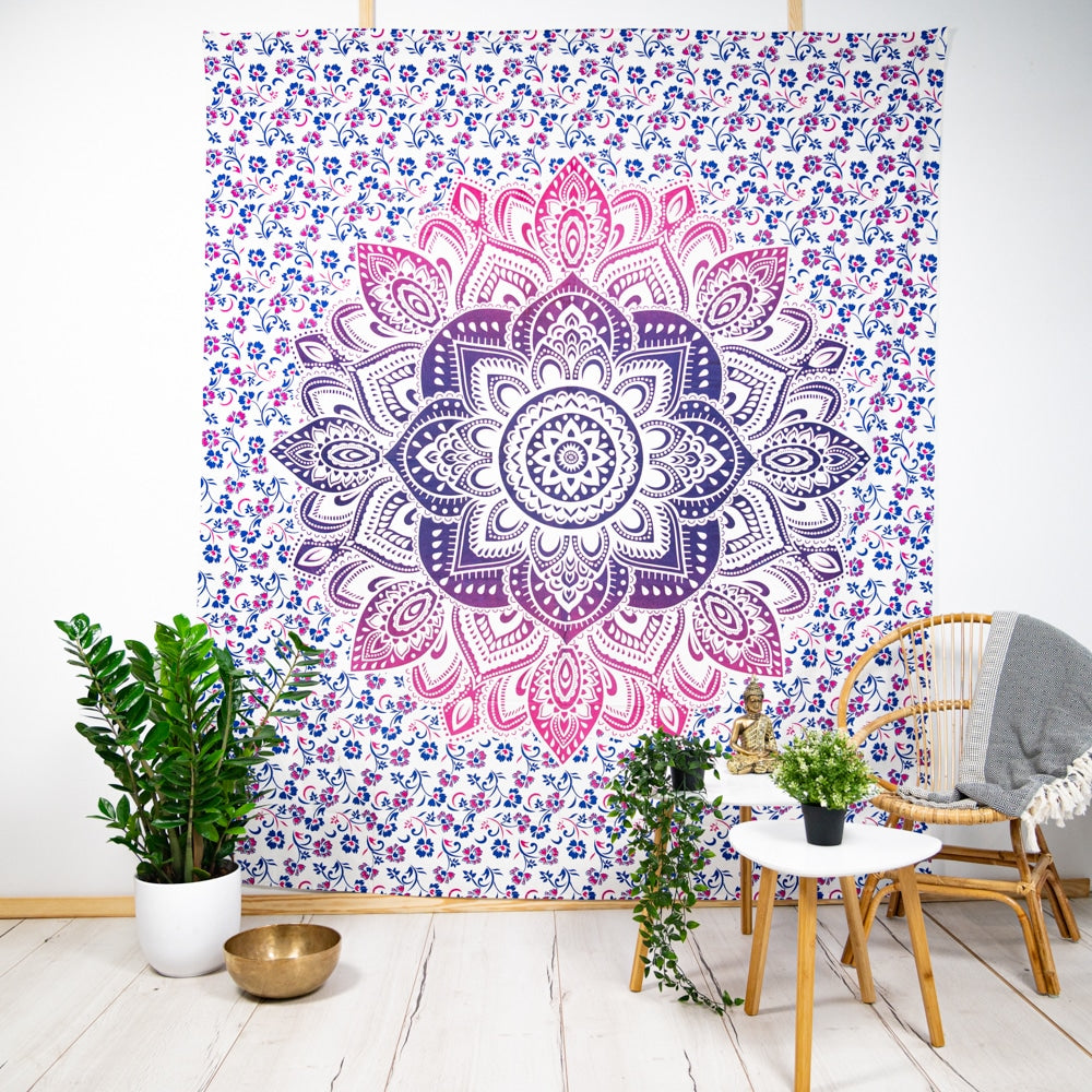 Authentiek Wandkleed Katoen Blauw/ Rood Mandala (240 x 210 cm)