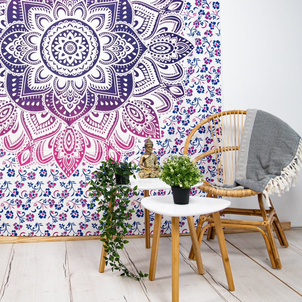 Authentiek Wandkleed Katoen Blauw/ Rood Mandala (240 x 210 cm)