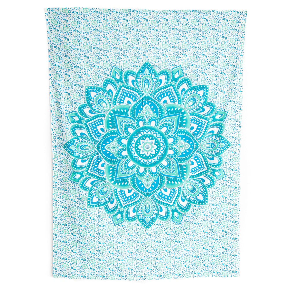 Authentiek Wandkleed Katoen met Blauwe Mandala (215 x 135 cm)