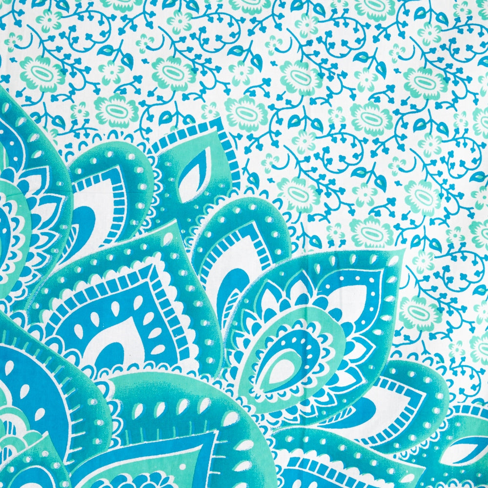 Authentiek Wandkleed Katoen met Blauwe Mandala (215 x 135 cm)
