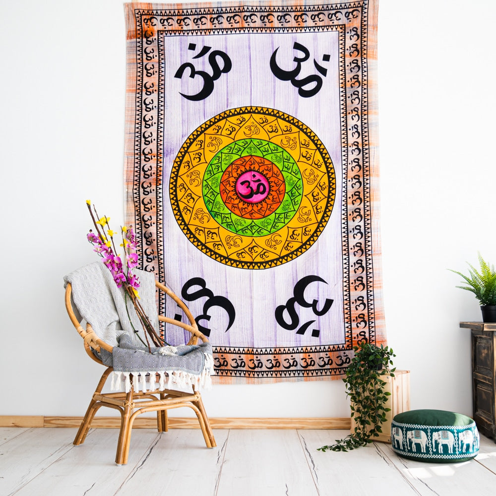 Authentiek Wandkleed Katoen met OHM Mandala (215 x 135 cm)