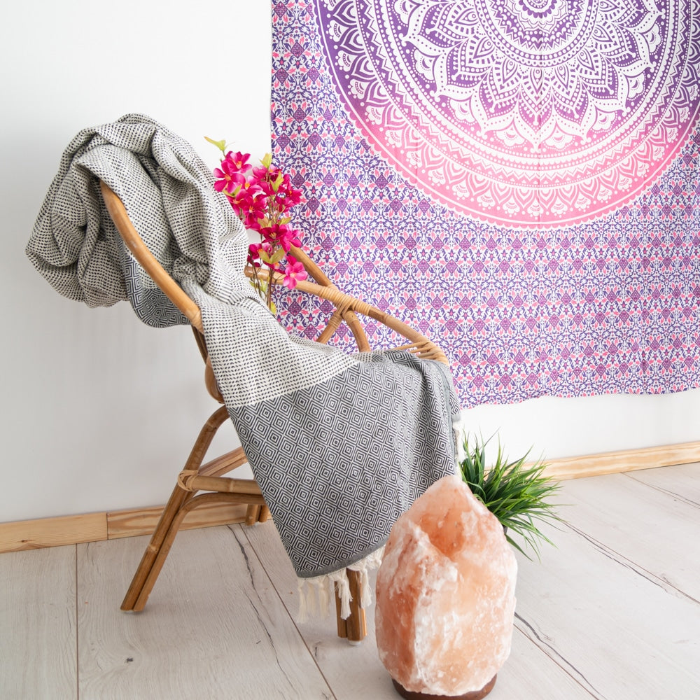 Authentiek Wandkleed Katoen met Mandala Paars Roze (215 x 135 cm)