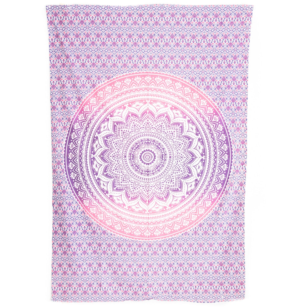 Authentiek Wandkleed Katoen met Mandala Paars Roze (215 x 135 cm)