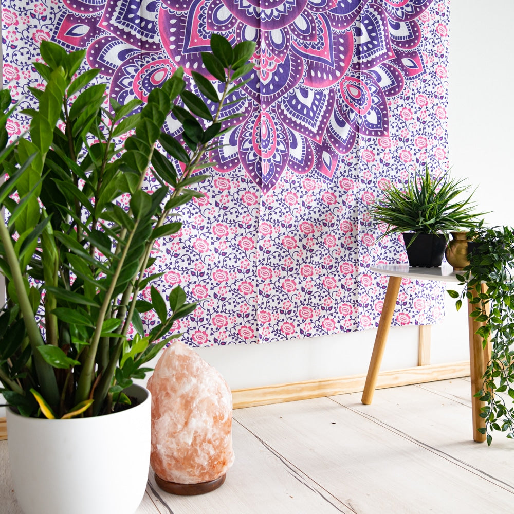 Authentiek Wandkleed Katoen met Paarse Mandala en Bloemen (215 x 135 cm)