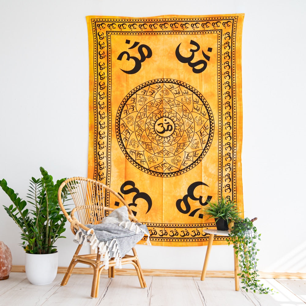 Authentiek Wandkleed Katoen OHM Mandala Geel (215 x 135 cm)