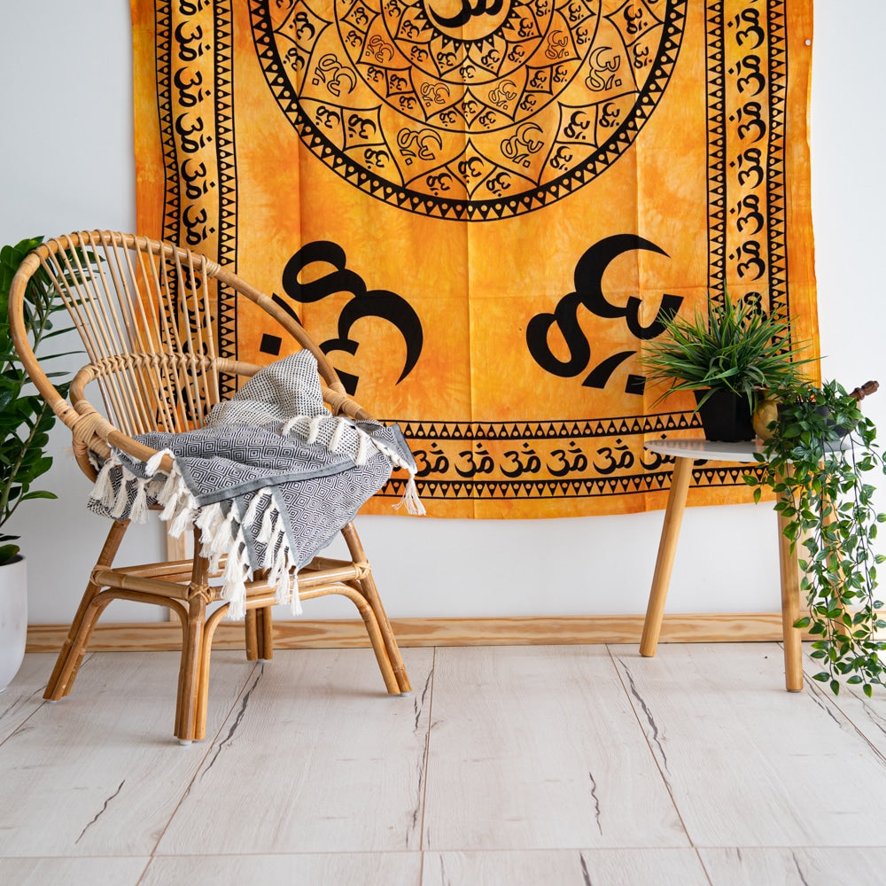 Authentiek Wandkleed Katoen OHM Mandala Geel (215 x 135 cm)