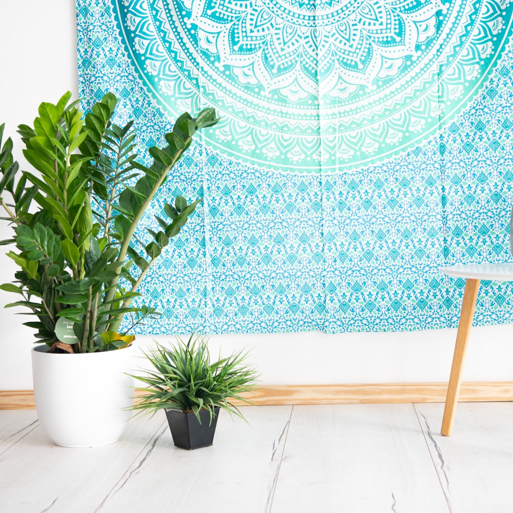 Authentiek Wandkleed Mandala Katoen Groen/ Blauw (215 x 135 cm)