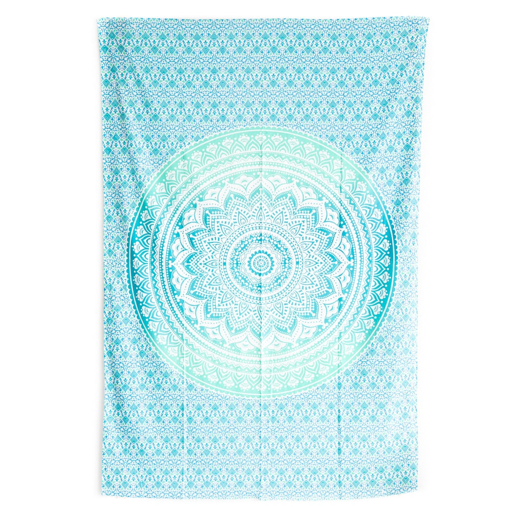Authentiek Wandkleed Mandala Katoen Groen/ Blauw (215 x 135 cm)