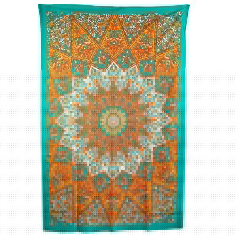 Authentiek Wandkleed Mandala Katoen Oranje/ Blauw (215 x 135 cm)