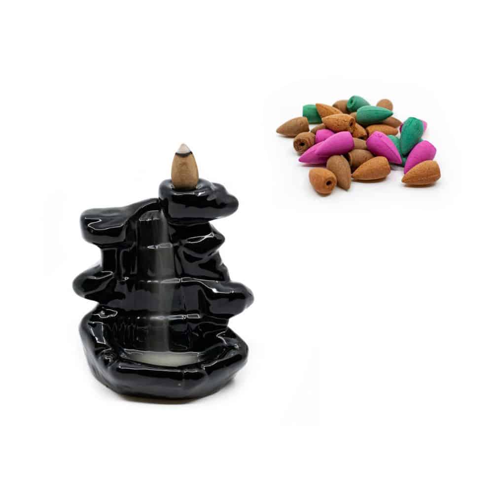 Backflow Wierookbrander Zwarte Waterval met Budget Kegels – Bundel