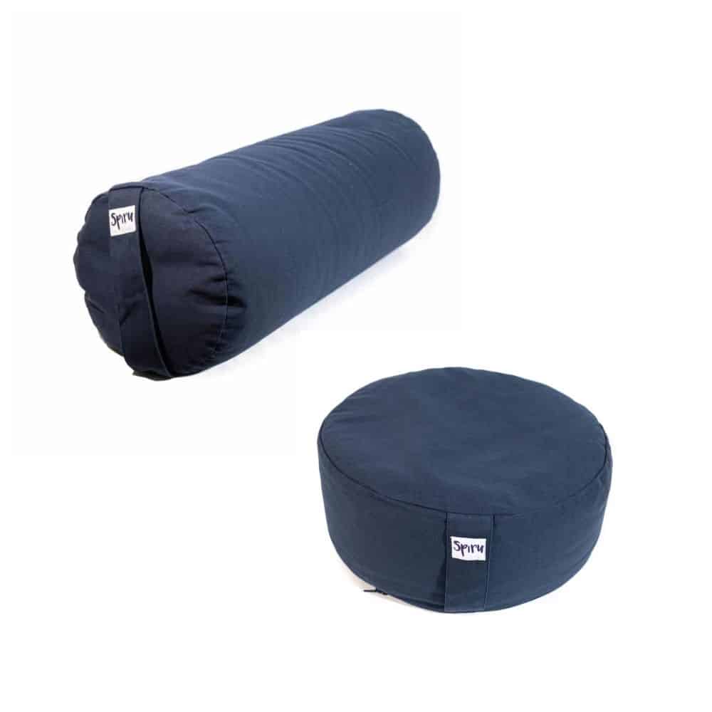 Blauwe Yoga Bolster en Donker Blauw Kussen Set