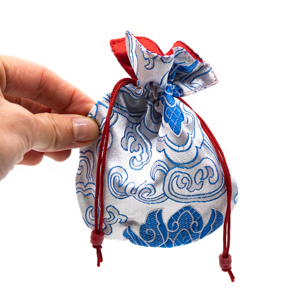 Brokaattasje Handgemaakt – Wit / Blauw