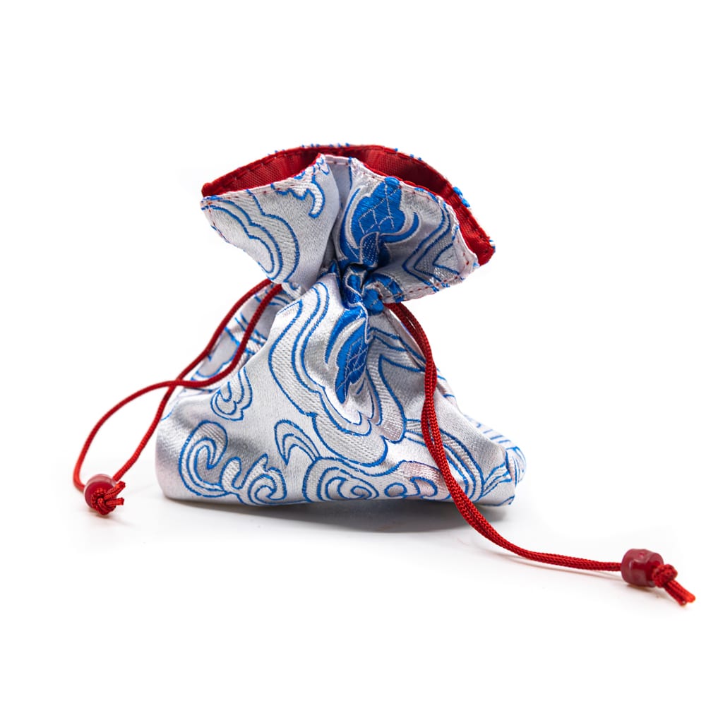 Brokaattasje Handgemaakt – Wit / Blauw