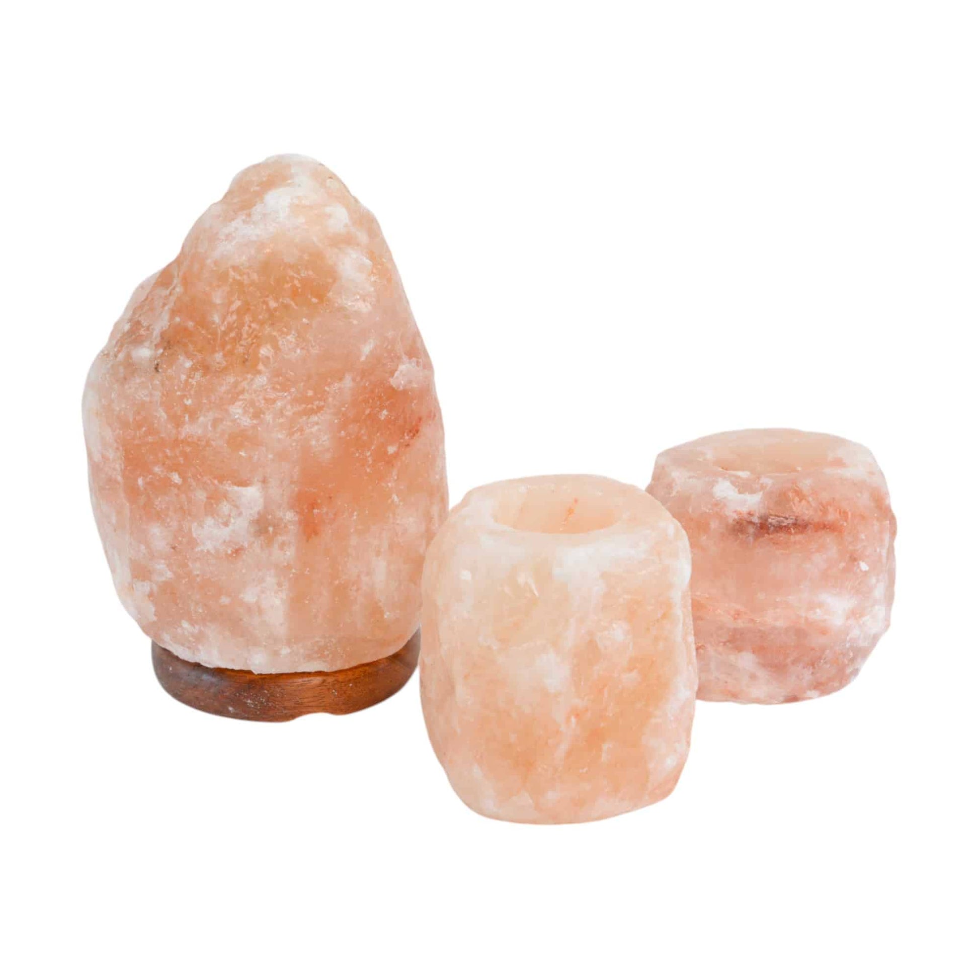 Himalaya Zoutlamp (3-4kg) + 2x Waxinelichthouder – Bundel