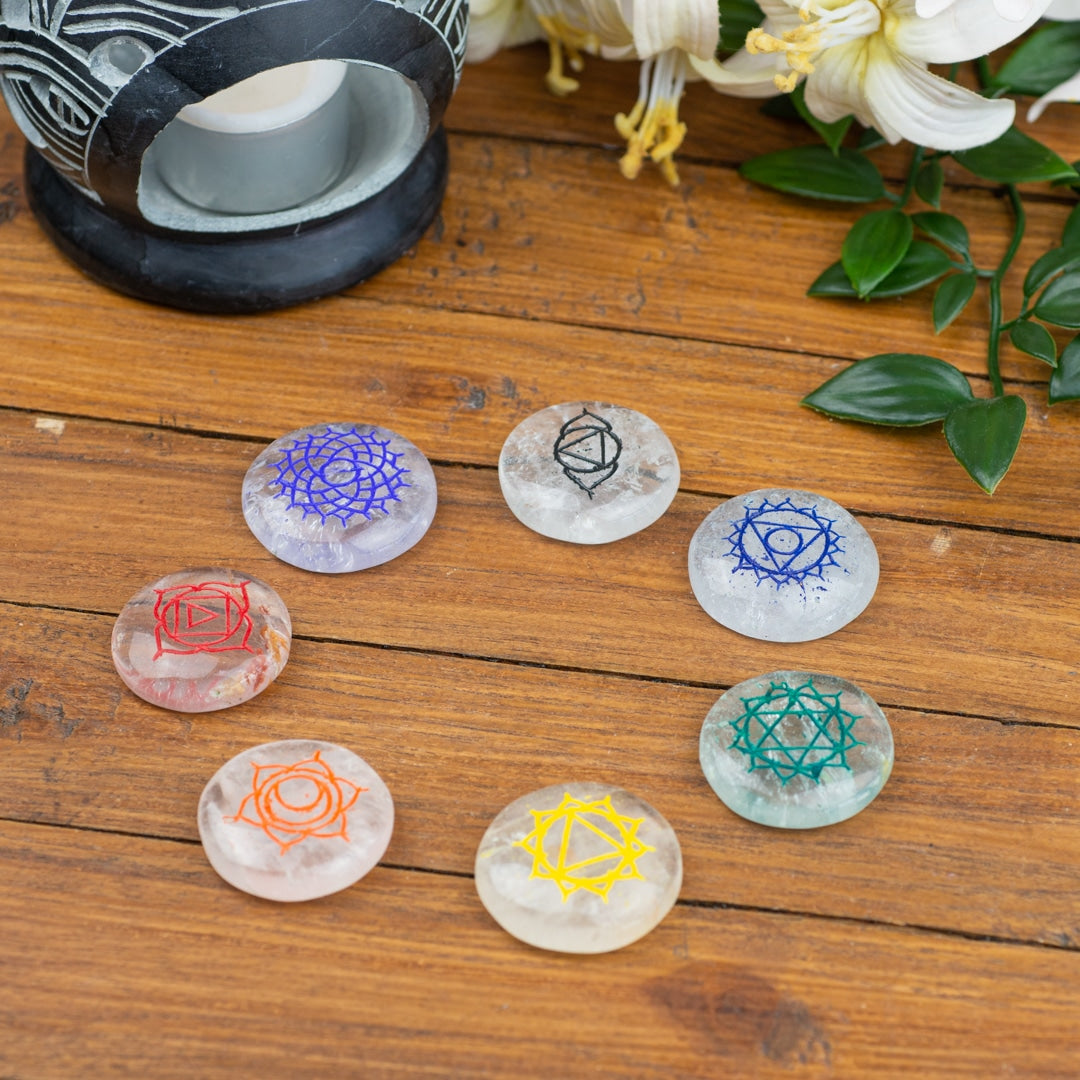 Chakra Edelstenen Bergkristal in Buidel – set van 7