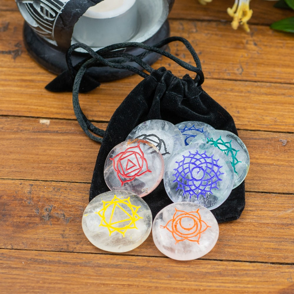 Chakra Edelstenen Bergkristal in Buidel – set van 7