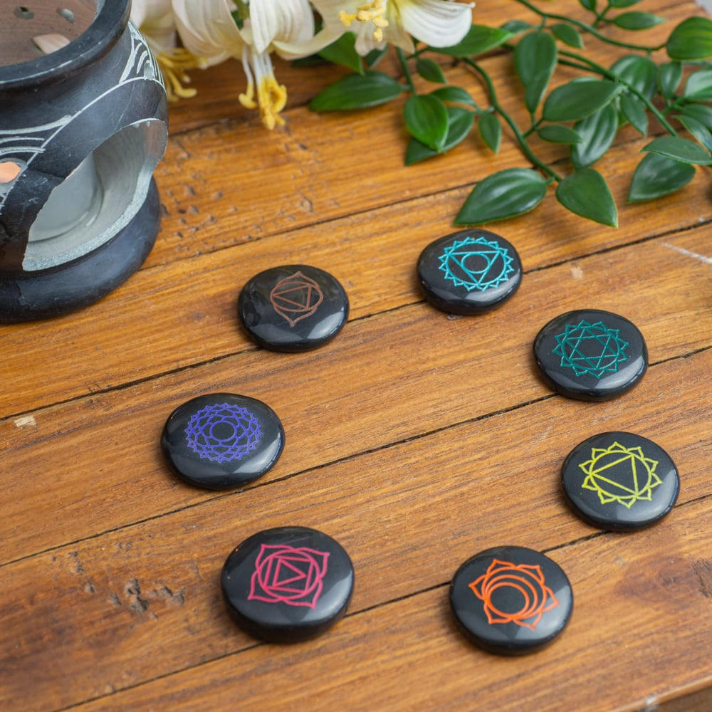 Chakra Edelstenen Zwarte Agaat in Buidel – set van 7