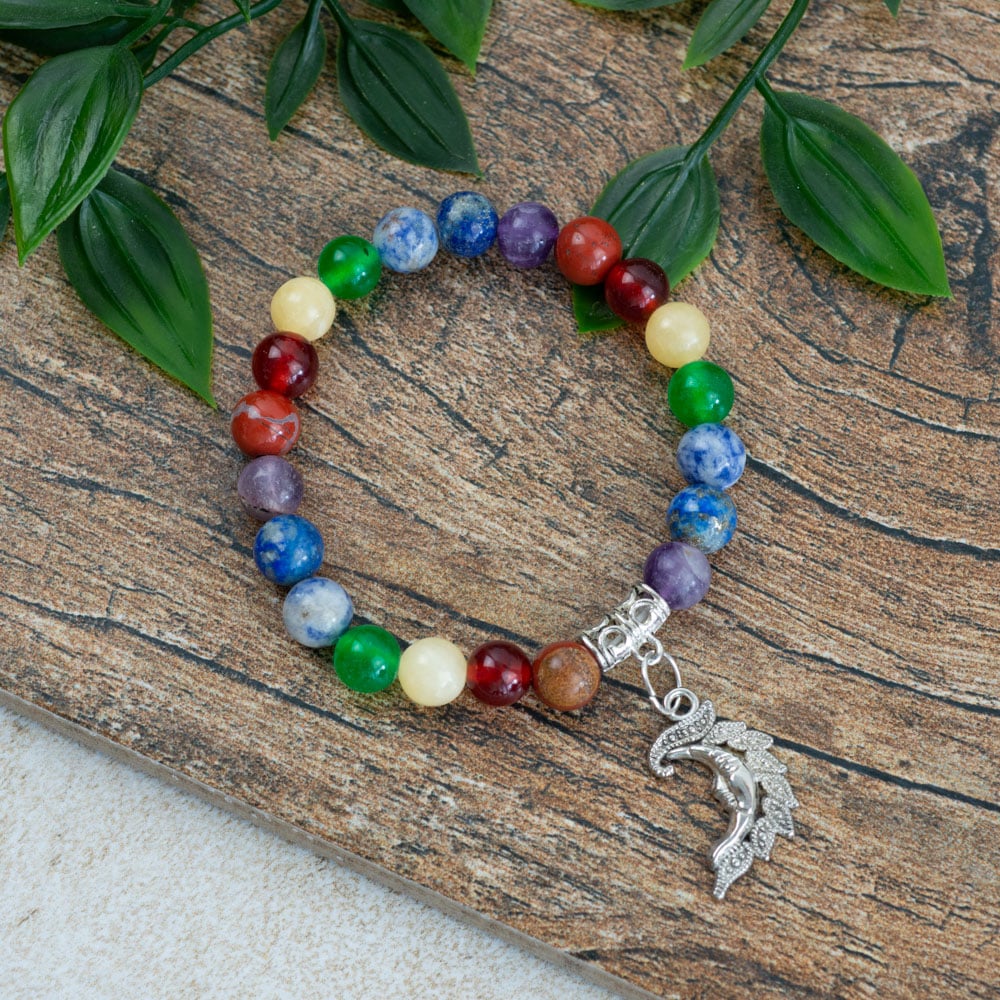 Edelsteen Armband 7 Chakra met Maan bedel – 8 mm