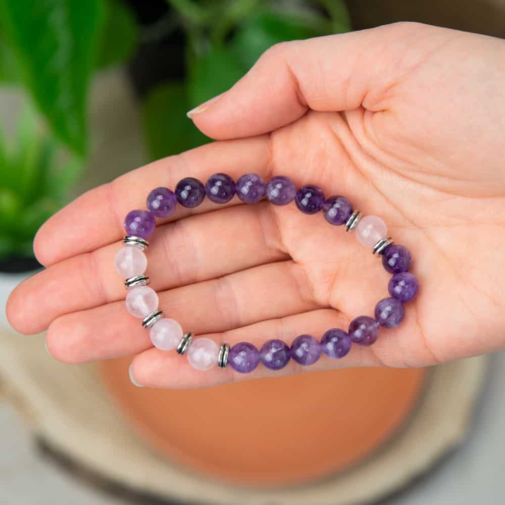 Edelsteen Armband Amethist & Rozenkwarts – 8 mm