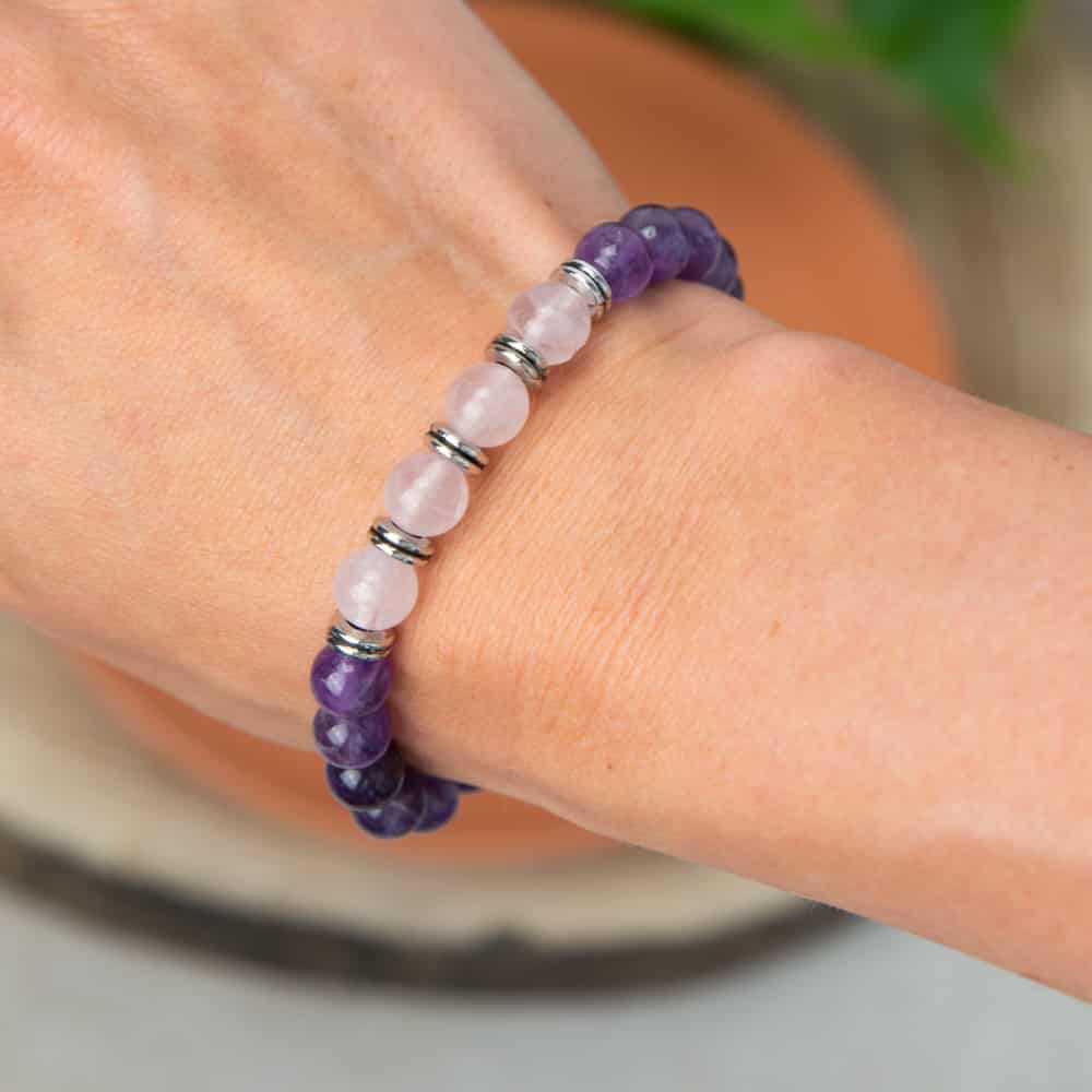 Edelsteen Armband Amethist & Rozenkwarts – 8 mm