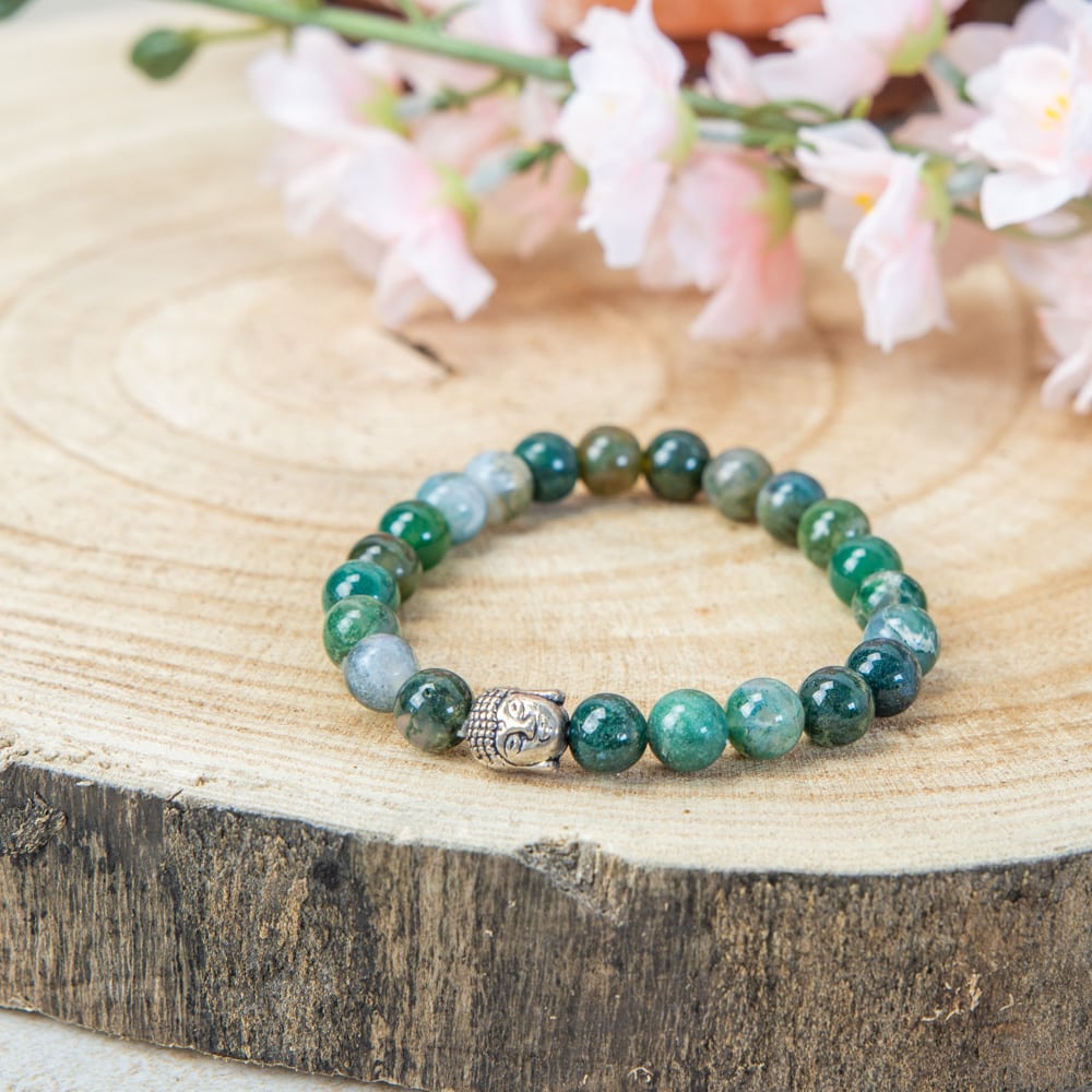 Edelsteen Armband Mos Agaat Groen met Boeddha